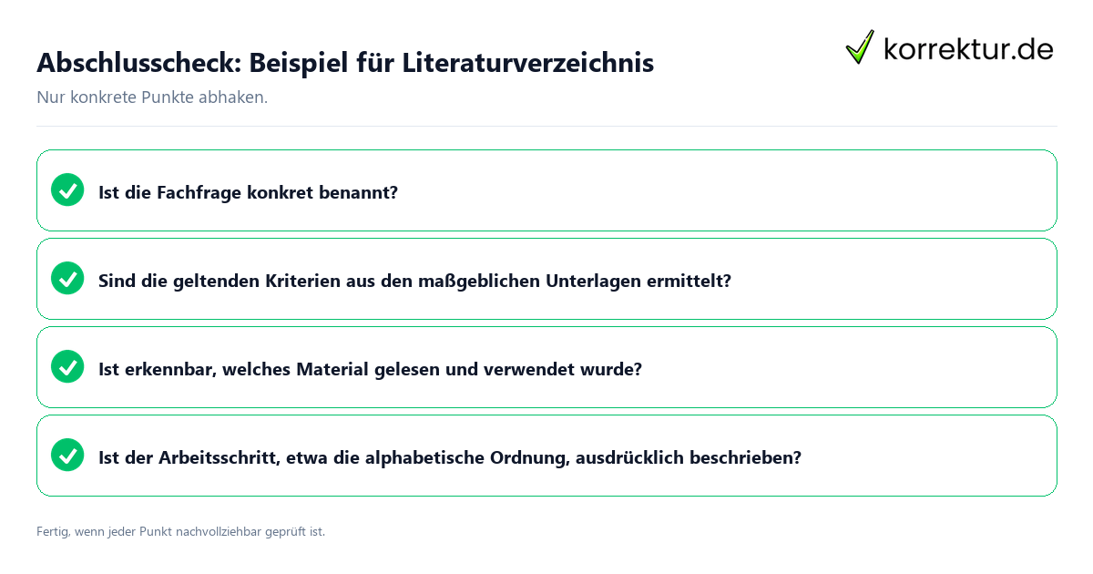 Konkreter Abschlusscheck zu Beispiel für Literaturverzeichnis
