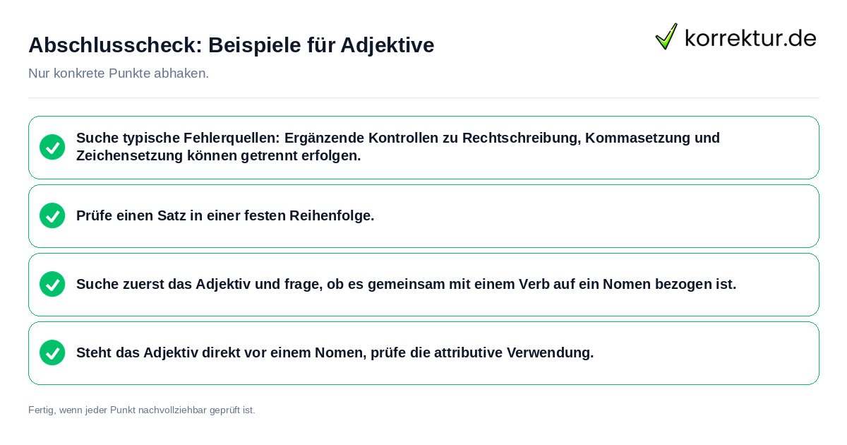 Abschlusscheck: Beispiele für Adjektive Konkreter Abschlusscheck zu Beispiele für Adjektive