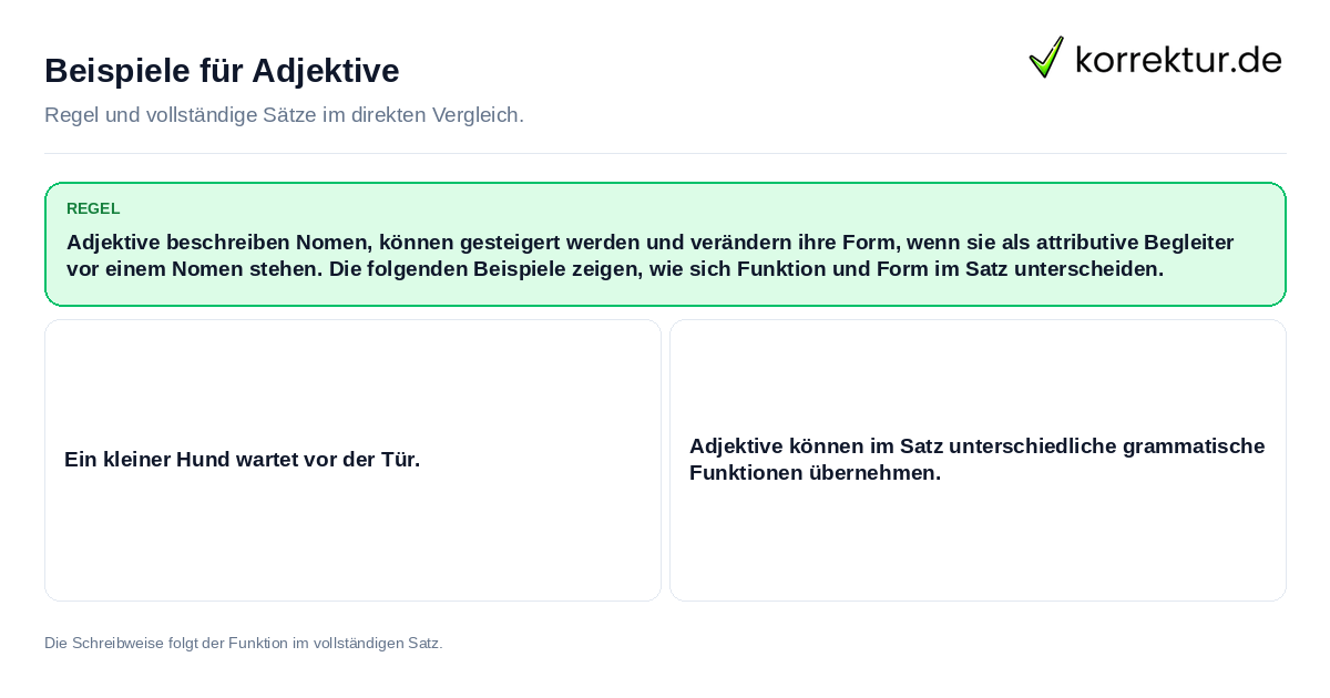 Beispiele für Adjektive Konkrete Regel und vollständige Beispielsätze zu Beispiele für Adjektive