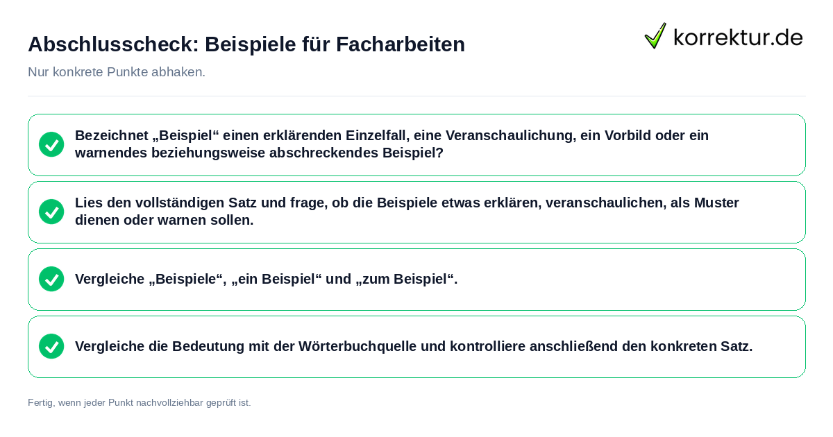 Abschlusscheck: Beispiele für Facharbeiten Konkreter Abschlusscheck zu Beispiele für Facharbeiten