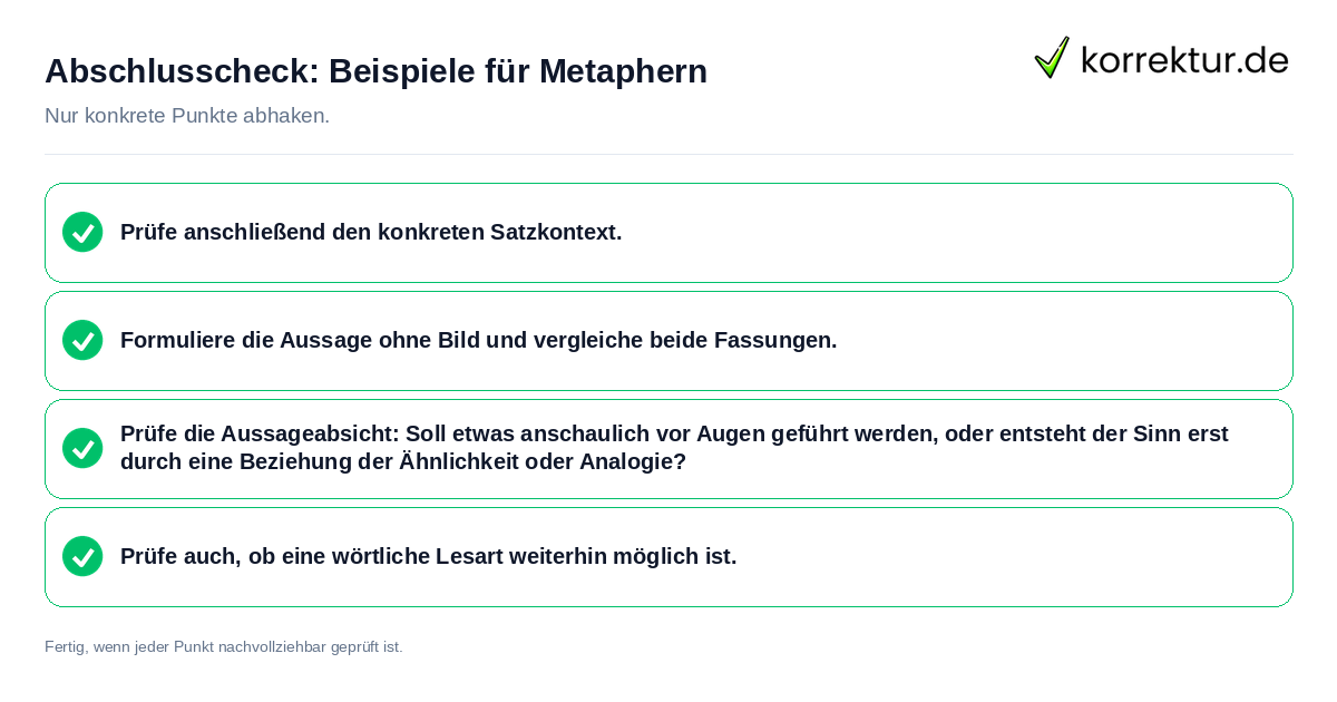 Konkreter Abschlusscheck zu Beispiele für Metaphern