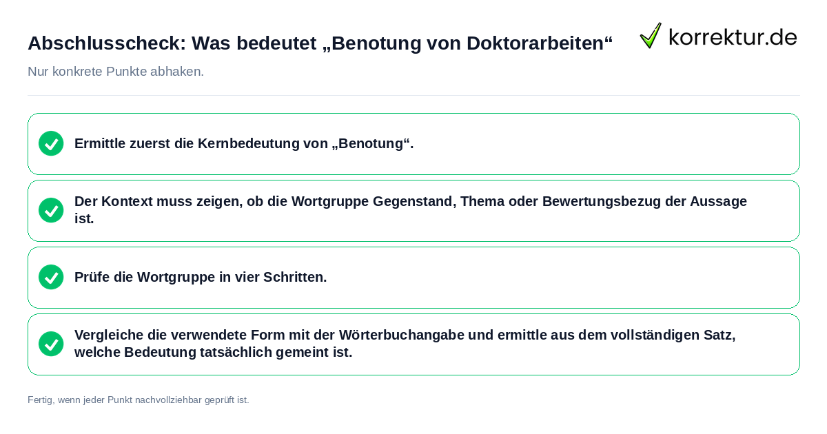 Konkreter Abschlusscheck zu Was bedeutet „Benotung von Doktorarbeiten“