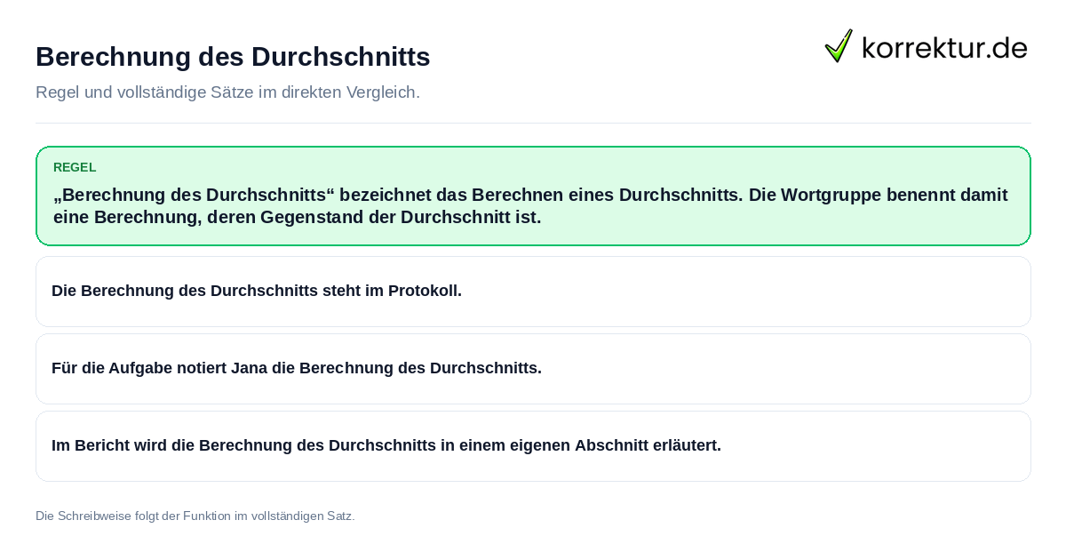 Berechnung des Durchschnitts Konkrete Regel und vollständige Beispielsätze zu Berechnung des Durchschnitts