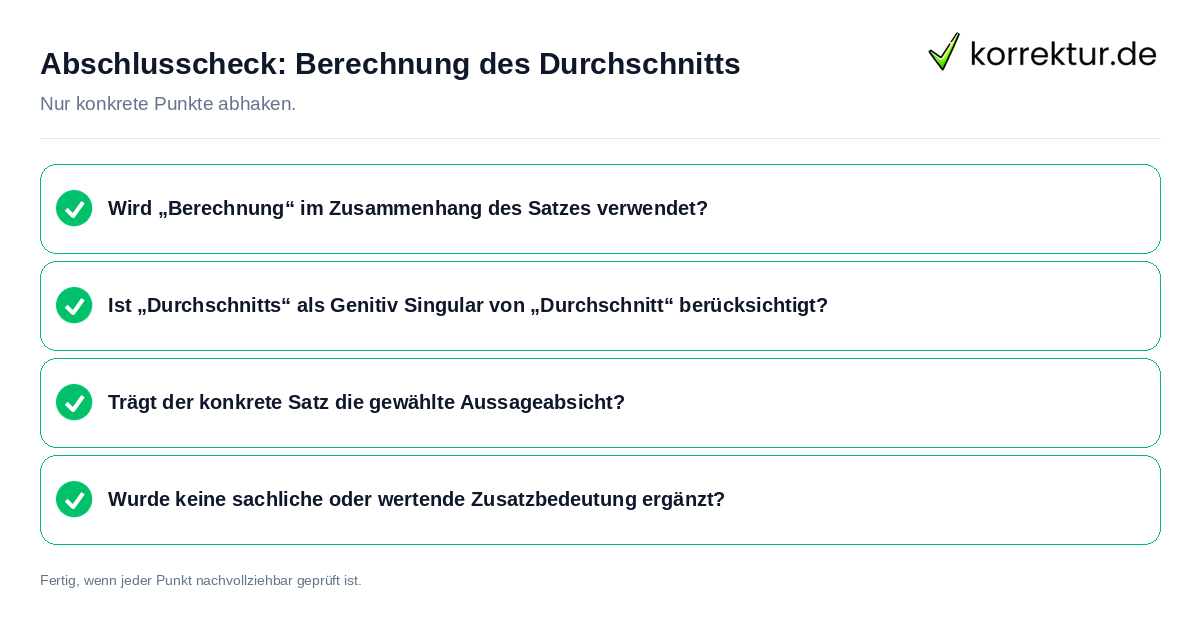 Abschlusscheck: Berechnung des Durchschnitts Konkreter Abschlusscheck zu Berechnung des Durchschnitts