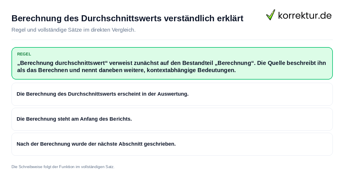 Konkrete Regel und vollständige Beispielsätze zu Berechnung des Durchschnittswerts verständlich
