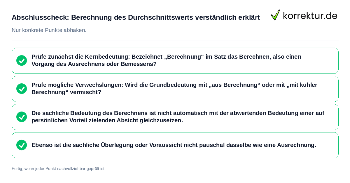 Konkreter Abschlusscheck zu Berechnung des Durchschnittswerts verständlich erklärt