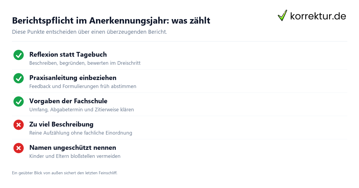 Checkliste typische Fehler im Anerkennungsjahr Bericht vermeiden
