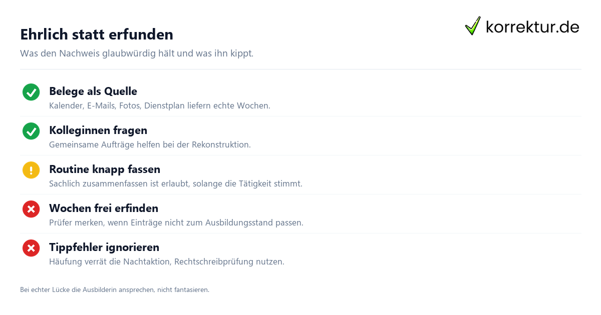 Berichtsheft nachschreiben Checkliste: ehrlich rekonstruieren statt erfinden