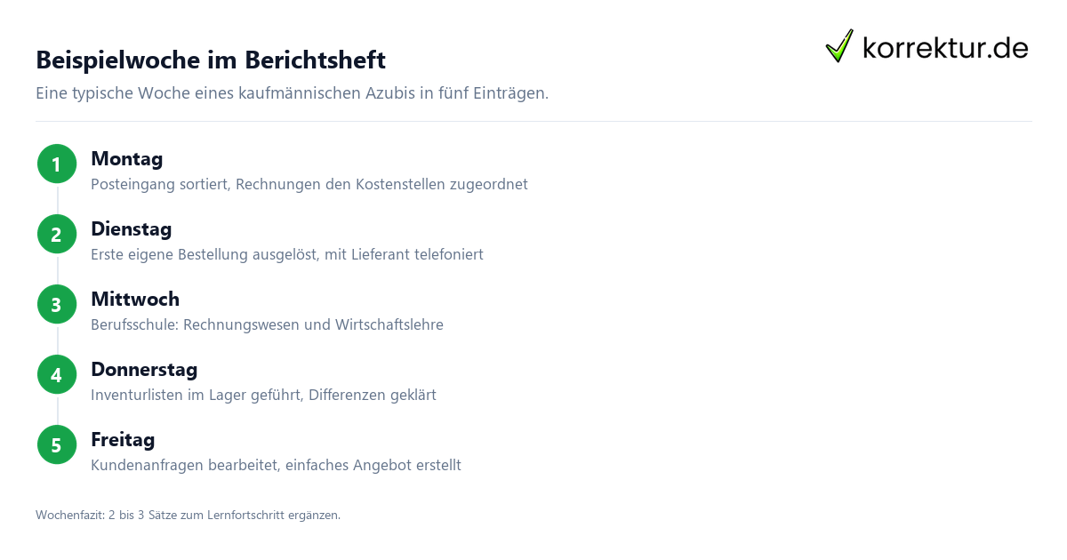 Wochenbericht Beispielwoche kaufmännischer Azubi Schritt für Schritt