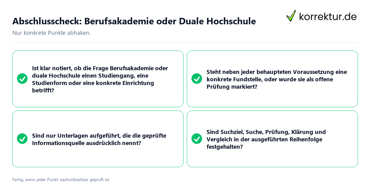 Abschlusscheck: Berufsakademie oder Duale Hochschule Konkreter Abschlusscheck zu Berufsakademie oder Duale Hochschule
