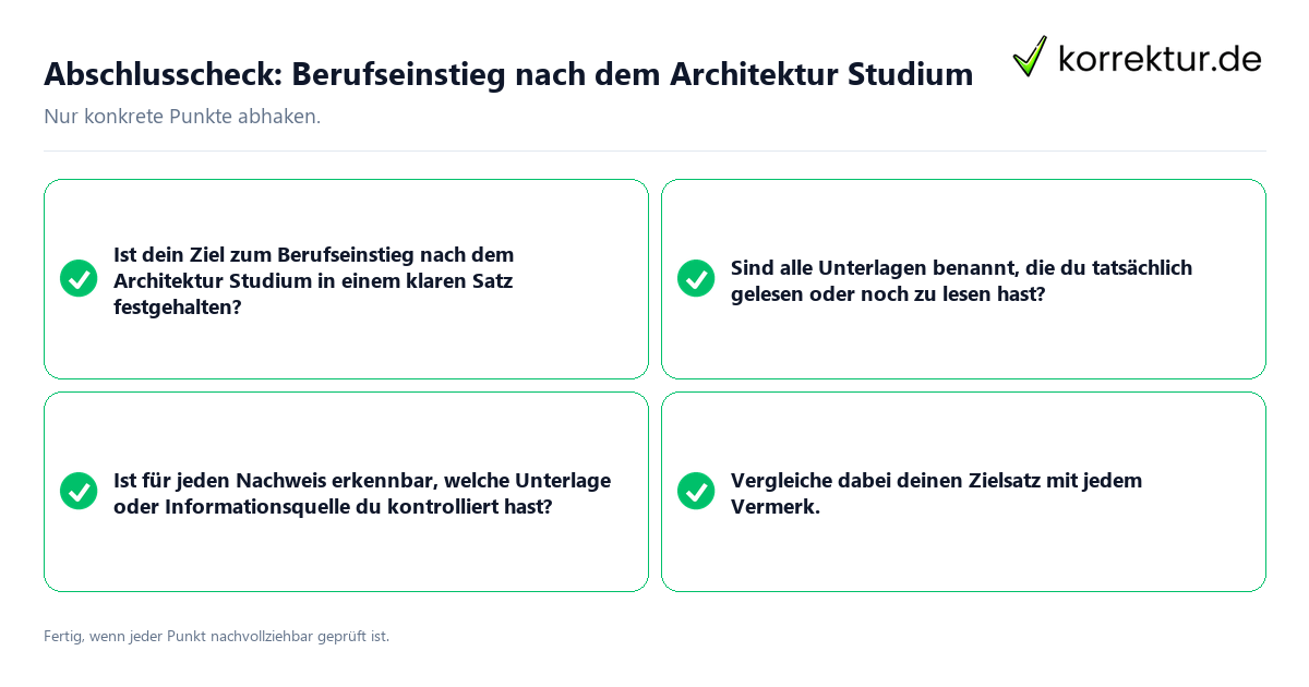 Abschlusscheck: Berufseinstieg nach dem Architektur Studium Konkreter Abschlusscheck zu Berufseinstieg nach dem Architektur Studium