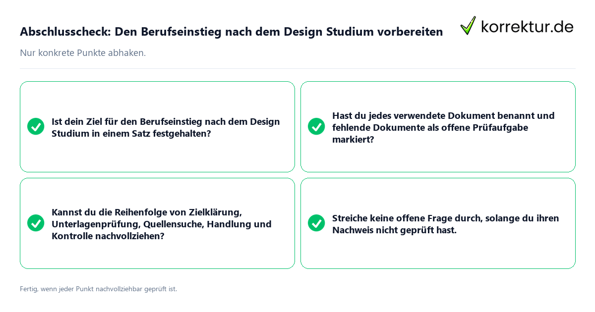 Konkreter Abschlusscheck zu Den Berufseinstieg nach dem Design Studium vorbereiten