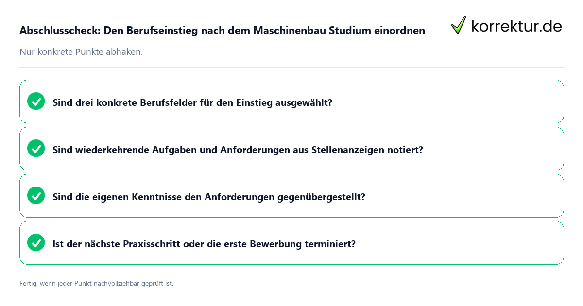 Konkreter Abschlusscheck zu Den Berufseinstieg nach dem Maschinenbau Studium einordnen