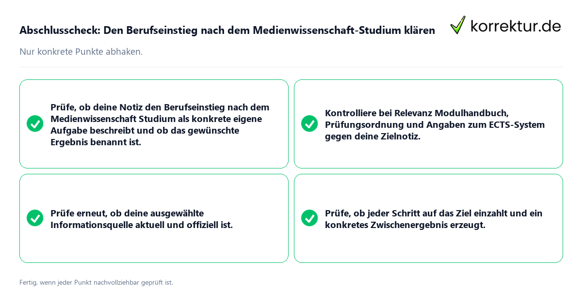 Konkreter Abschlusscheck zu Den Berufseinstieg nach dem Medienwissenschaft-Studium klären