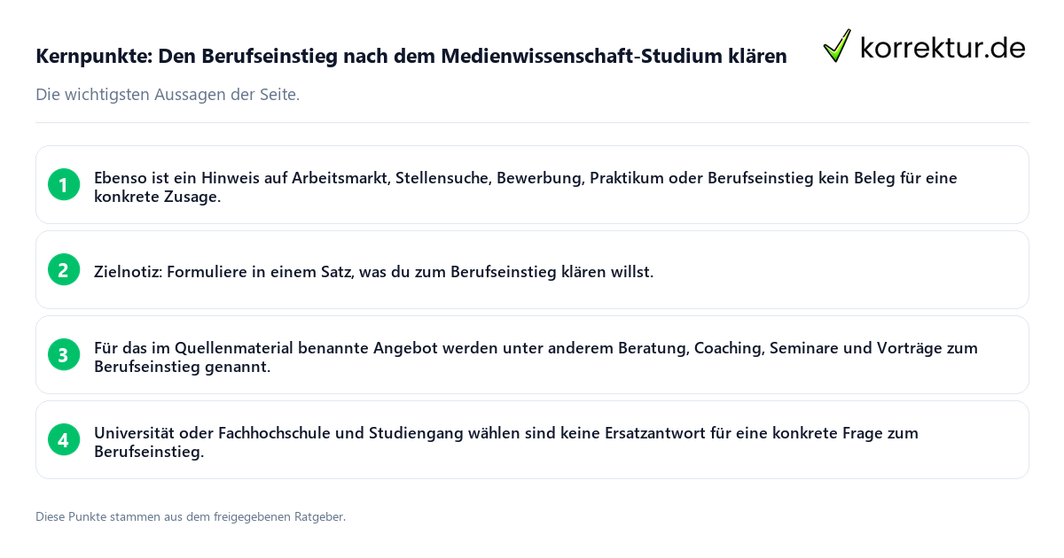 Konkrete Kernpunkte zu Den Berufseinstieg nach dem Medienwissenschaft-Studium klären