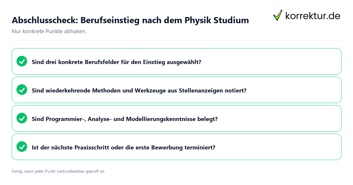 Konkreter Abschlusscheck zu Berufseinstieg nach dem Physik Studium
