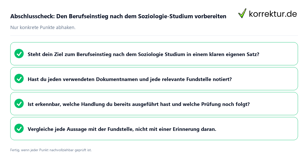 Konkreter Abschlusscheck zu Den Berufseinstieg nach dem Soziologie-Studium vorbereiten