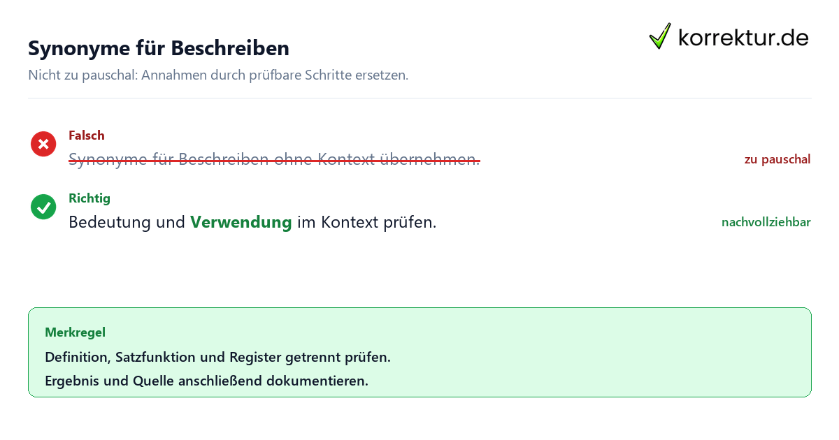 Ungeeignete und belastbare Vorgehensweise bei Synonyme für Beschreiben
