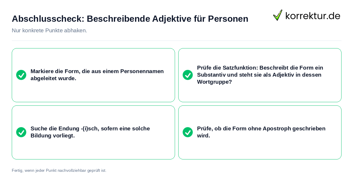 Konkreter Abschlusscheck zu Beschreibende Adjektive für Personen