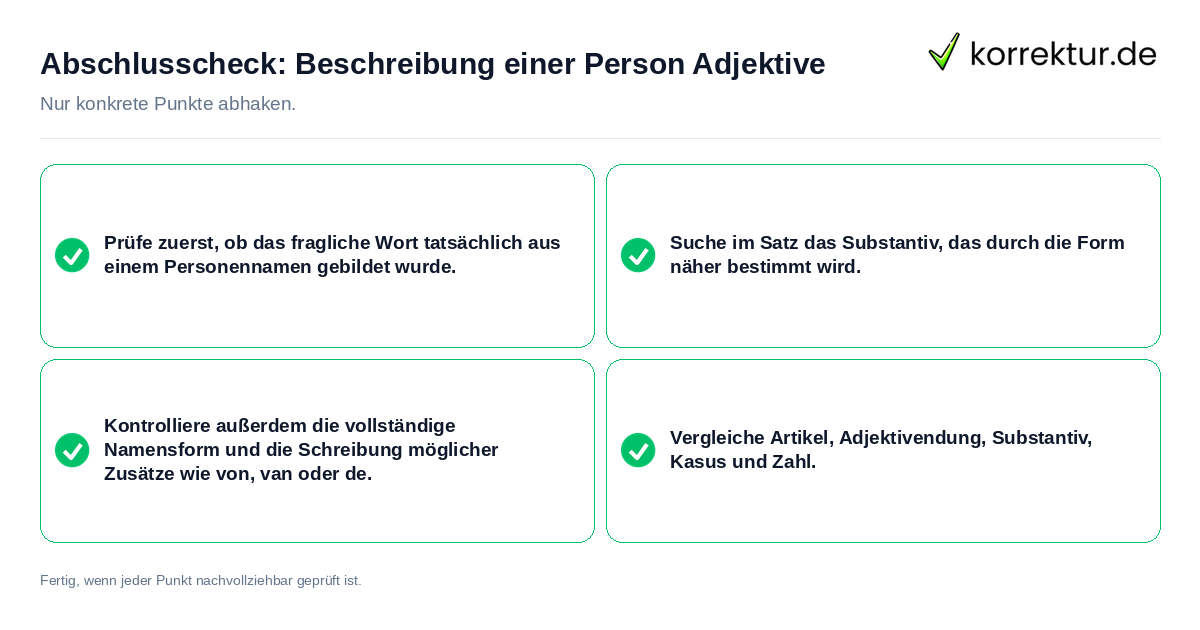 Konkreter Abschlusscheck zu Beschreibung einer Person Adjektive