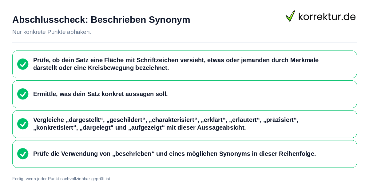 Konkreter Abschlusscheck zu Beschrieben Synonym