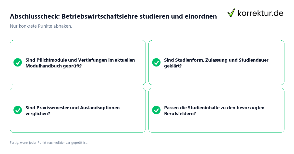 Abschlusscheck: Betriebswirtschaftslehre studieren und einordnen Konkreter Abschlusscheck zu Betriebswirtschaftslehre studieren und einordnen