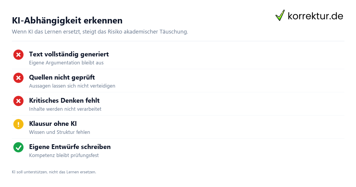 KI-Abhängigkeit erkennen Akademische Täuschung durch KI-Abhängigkeit im Studium erkennen