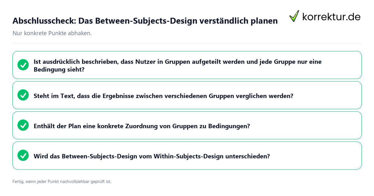 Konkreter Abschlusscheck zu Das Between-Subjects-Design verständlich planen