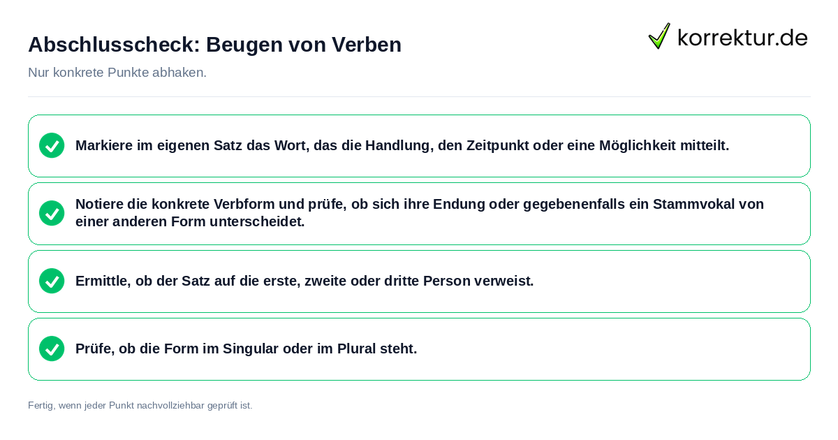 Konkreter Abschlusscheck zu Beugen von Verben