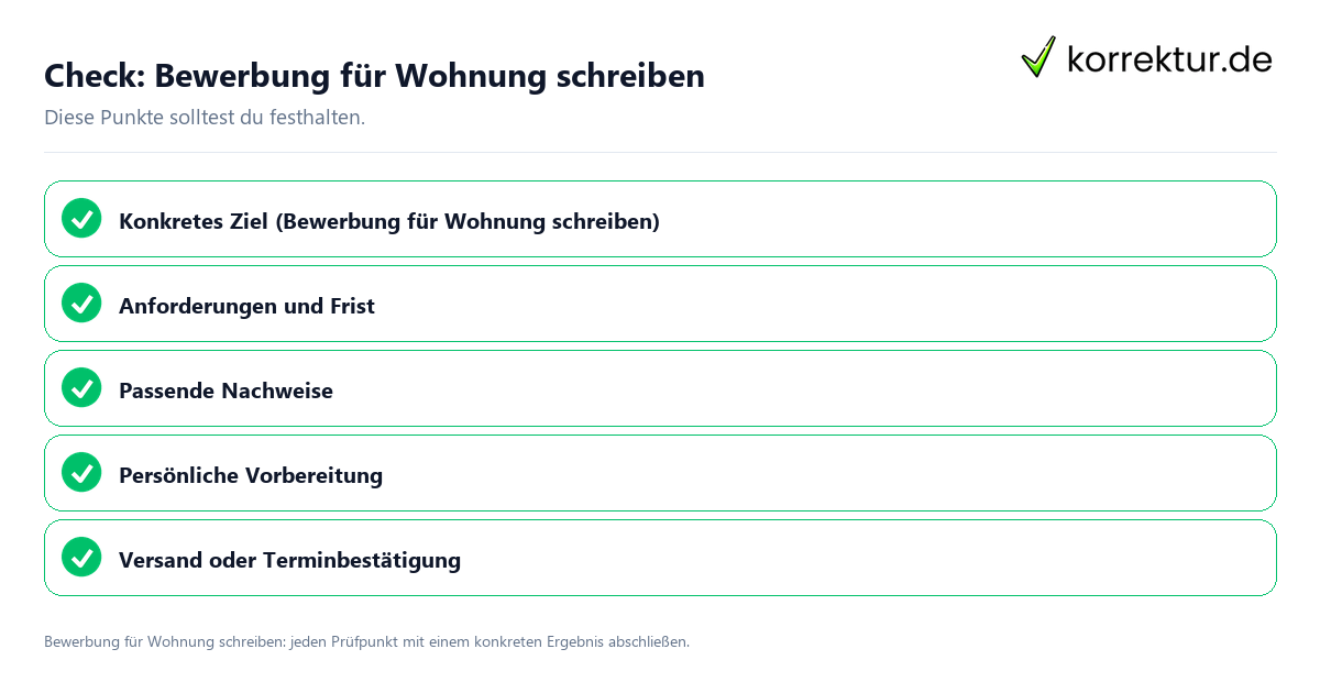 Bewerbung für Wohnung schreiben mit einer themenspezifischen Checkliste