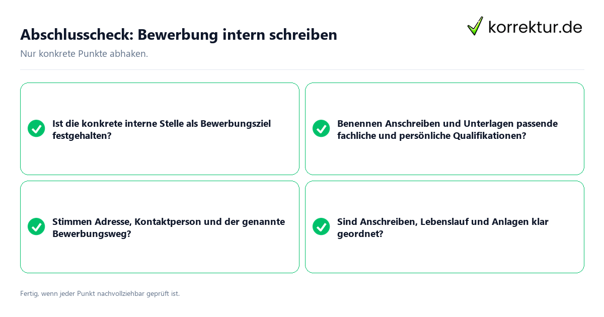 Abschlusscheck: Bewerbung intern schreiben Konkreter Abschlusscheck zu Bewerbung intern schreiben
