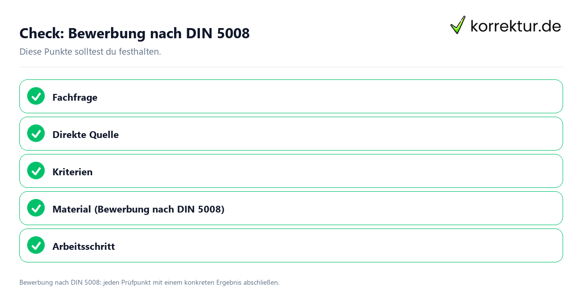 Bewerbung nach DIN 5008 mit einer themenspezifischen Checkliste