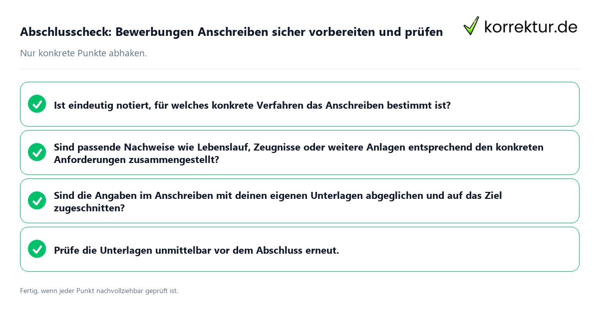 Abschlusscheck: Bewerbungen Anschreiben sicher vorbereiten und prüfen Konkreter Abschlusscheck zu Bewerbungen Anschreiben sicher vorbereiten und prüfen