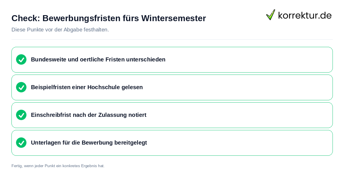Bewerbungsfristen fürs Wintersemester: Prüfliste mit vier Punkten
