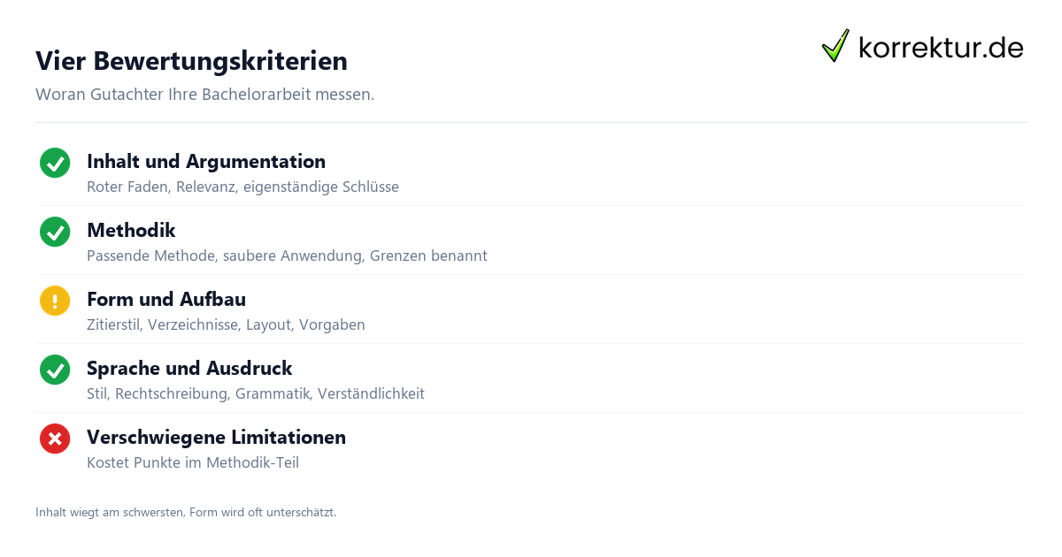 Vier Bewertungskriterien Bewertung Bachelorarbeit: vier Kriterien im Überblick