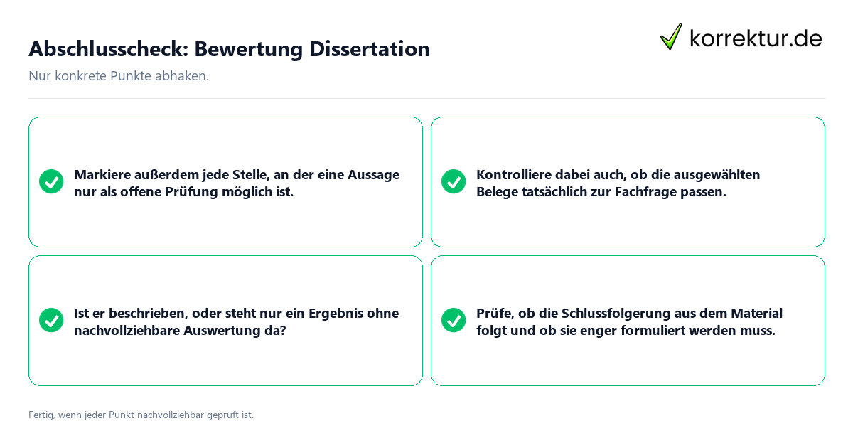 Konkreter Abschlusscheck zu Bewertung Dissertation