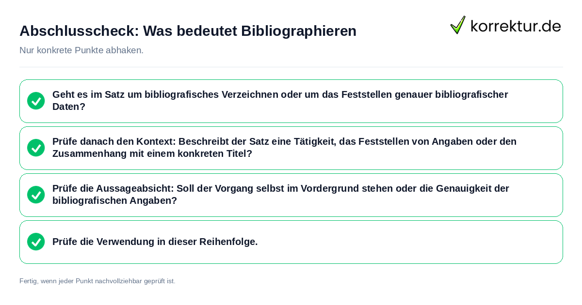 Konkreter Abschlusscheck zu Was bedeutet Bibliographieren