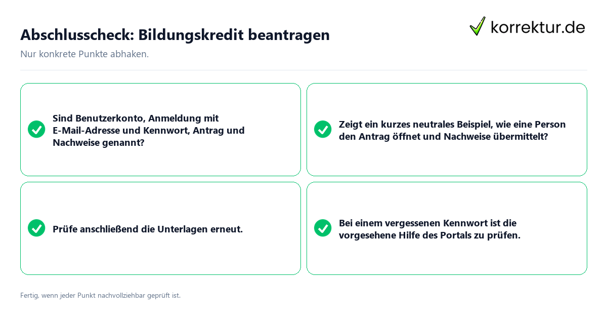 Konkreter Abschlusscheck zu Bildungskredit beantragen