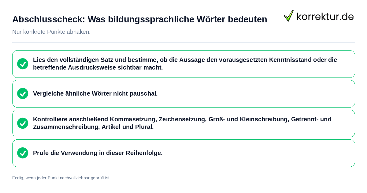 Abschlusscheck: Was bildungssprachliche Wörter bedeuten Konkreter Abschlusscheck zu Was bildungssprachliche Wörter bedeuten