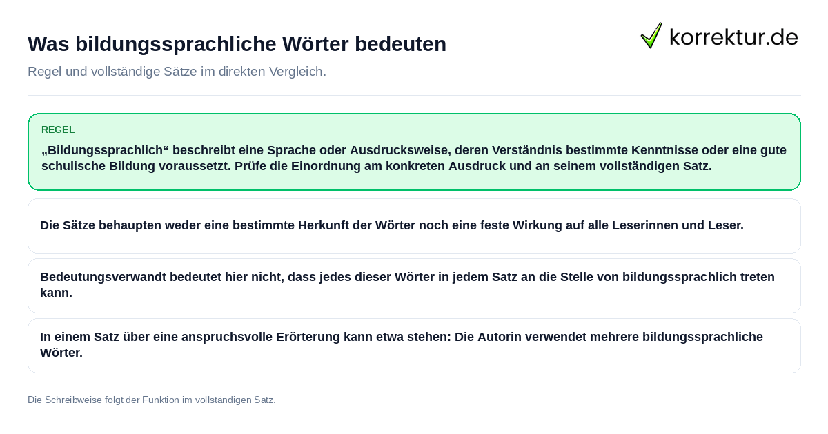 Was bildungssprachliche Wörter bedeuten Konkrete Regel und vollständige Beispielsätze zu Was bildungssprachliche Wörter bedeuten