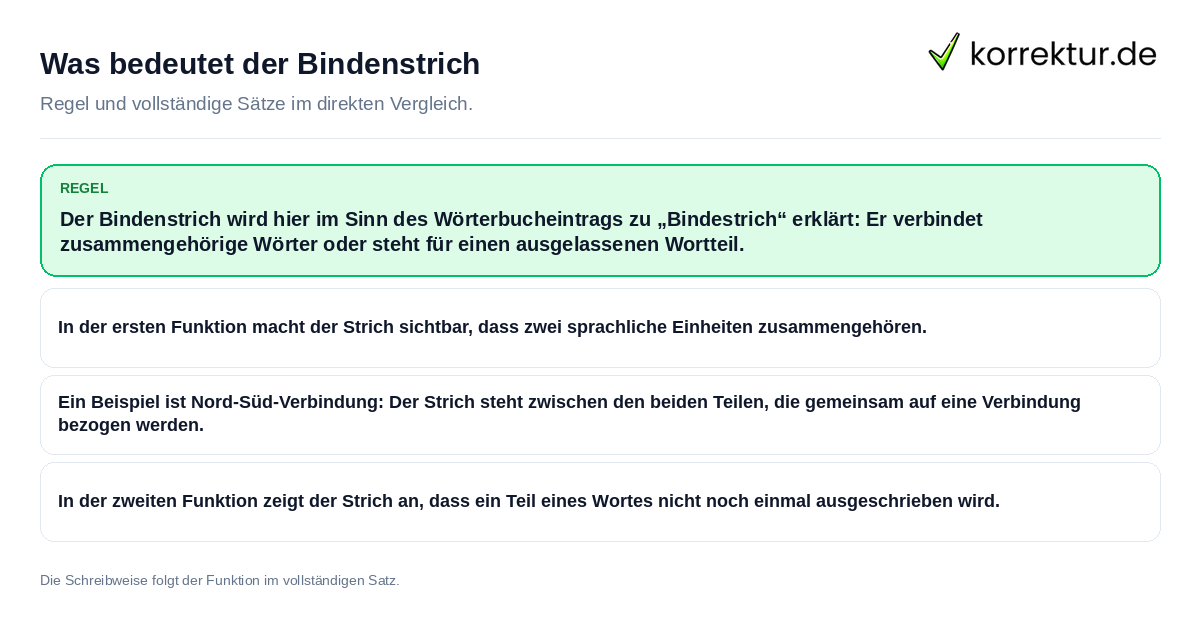 Konkrete Regel und vollständige Beispielsätze zu Was bedeutet der Bindenstrich