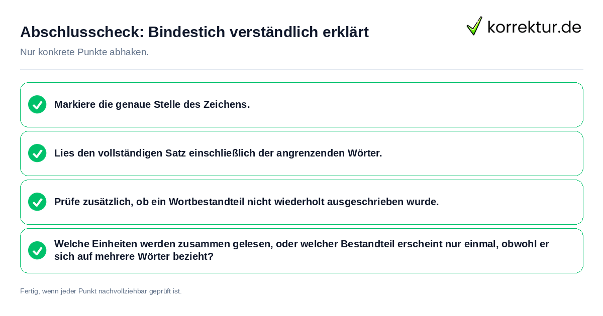 Konkreter Abschlusscheck zu Bindestich verständlich erklärt