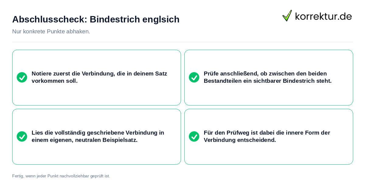 Konkreter Abschlusscheck zu Bindestrich englsich
