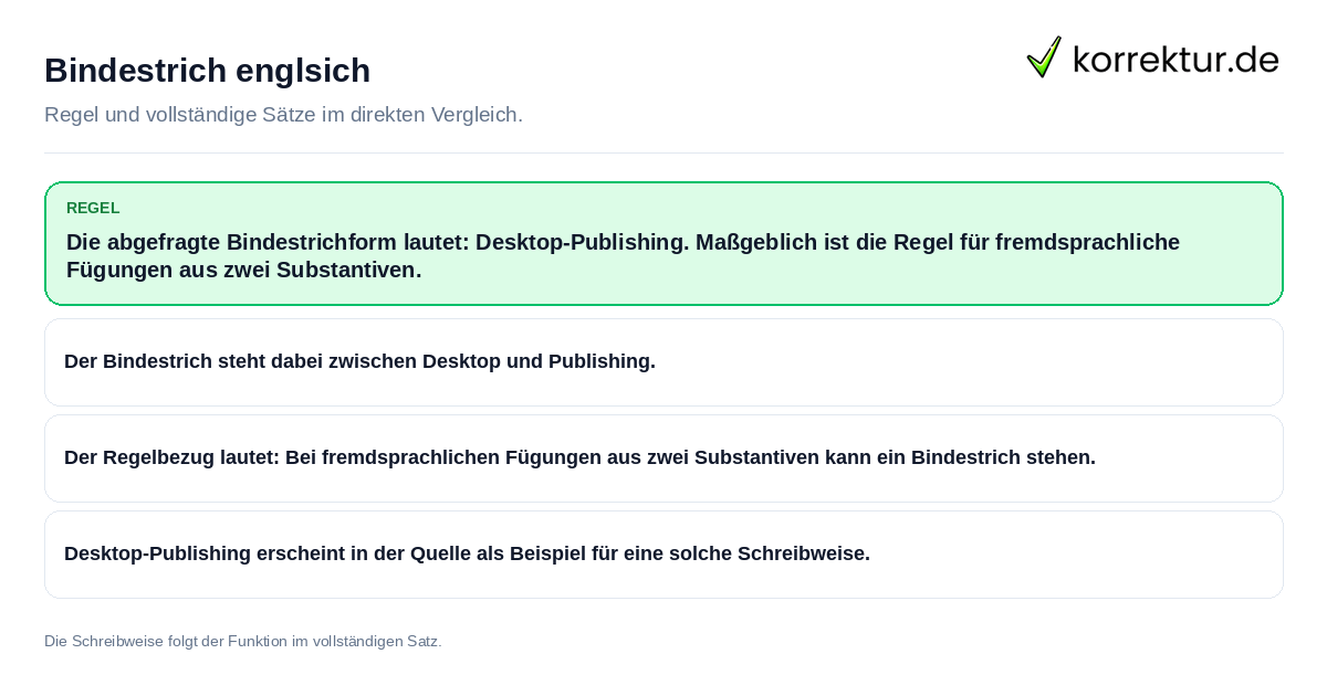 Konkrete Regel und vollständige Beispielsätze zu Bindestrich englsich