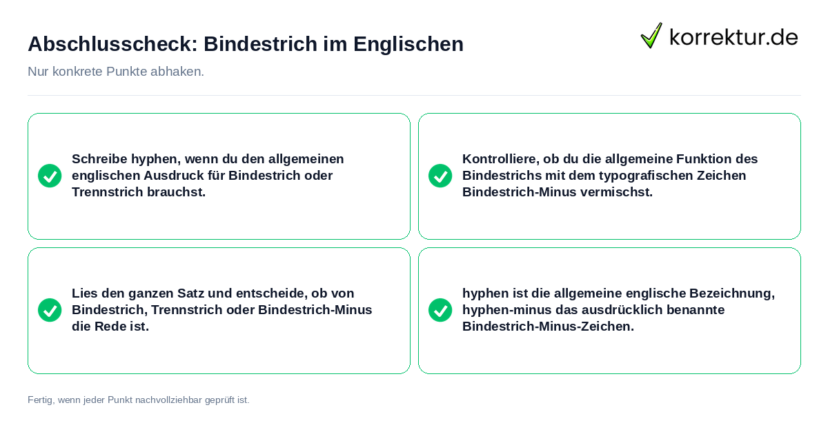 Konkreter Abschlusscheck zu Bindestrich im Englischen