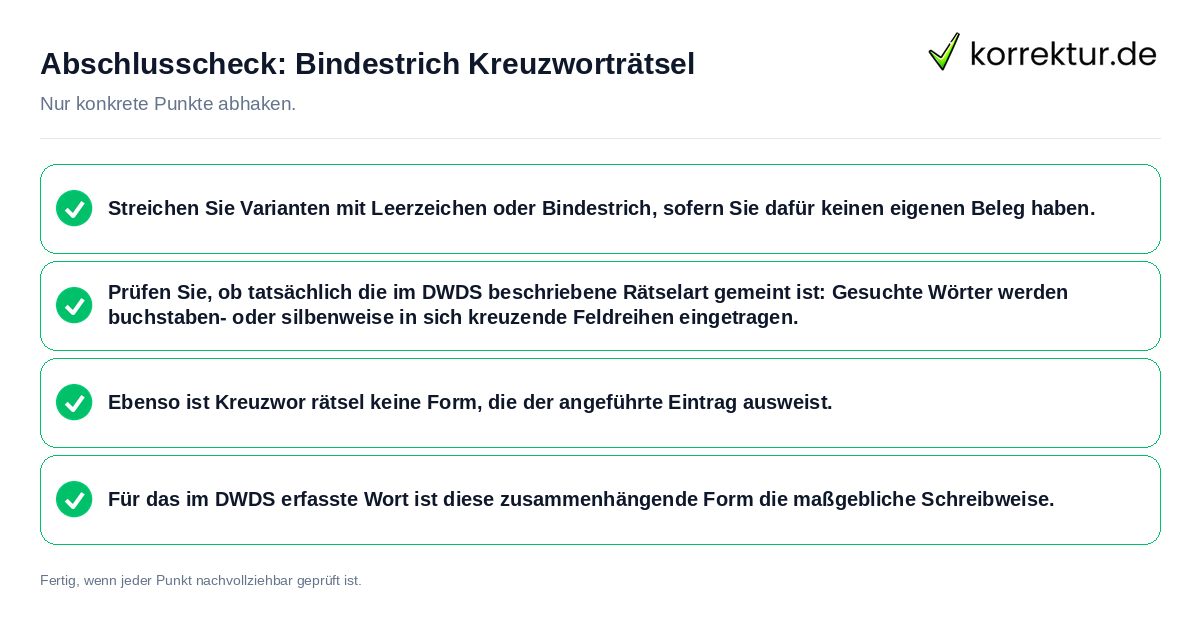 Abschlusscheck: Bindestrich Kreuzworträtsel Konkreter Abschlusscheck zu Bindestrich Kreuzworträtsel