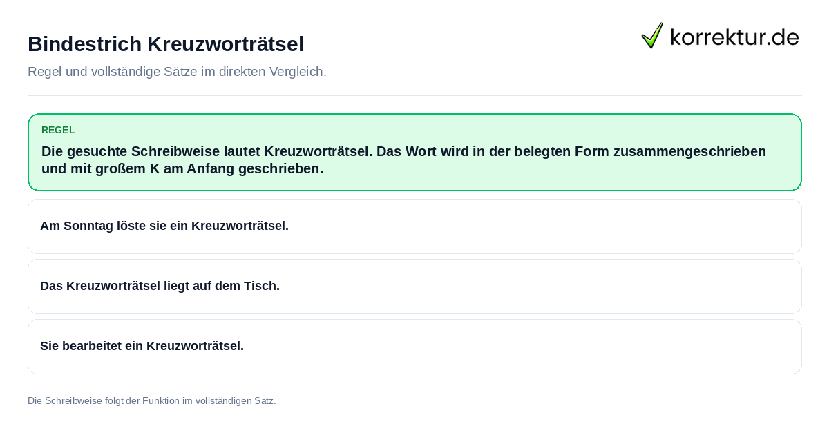 Bindestrich Kreuzworträtsel Konkrete Regel und vollständige Beispielsätze zu Bindestrich Kreuzworträtsel