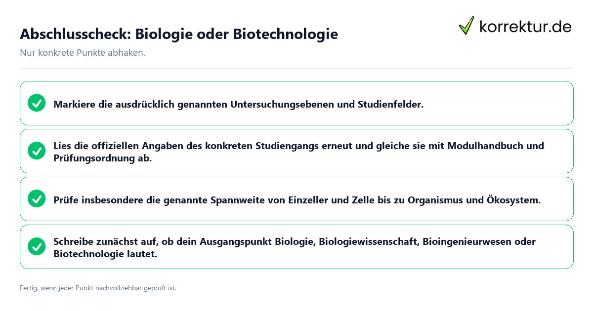 Abschlusscheck: Biologie oder Biotechnologie Konkreter Abschlusscheck zu Biologie oder Biotechnologie