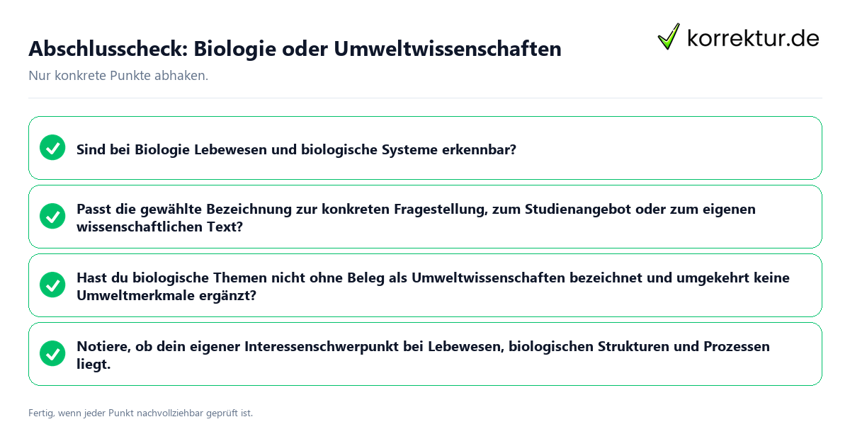 Abschlusscheck: Biologie oder Umweltwissenschaften Konkreter Abschlusscheck zu Biologie oder Umweltwissenschaften