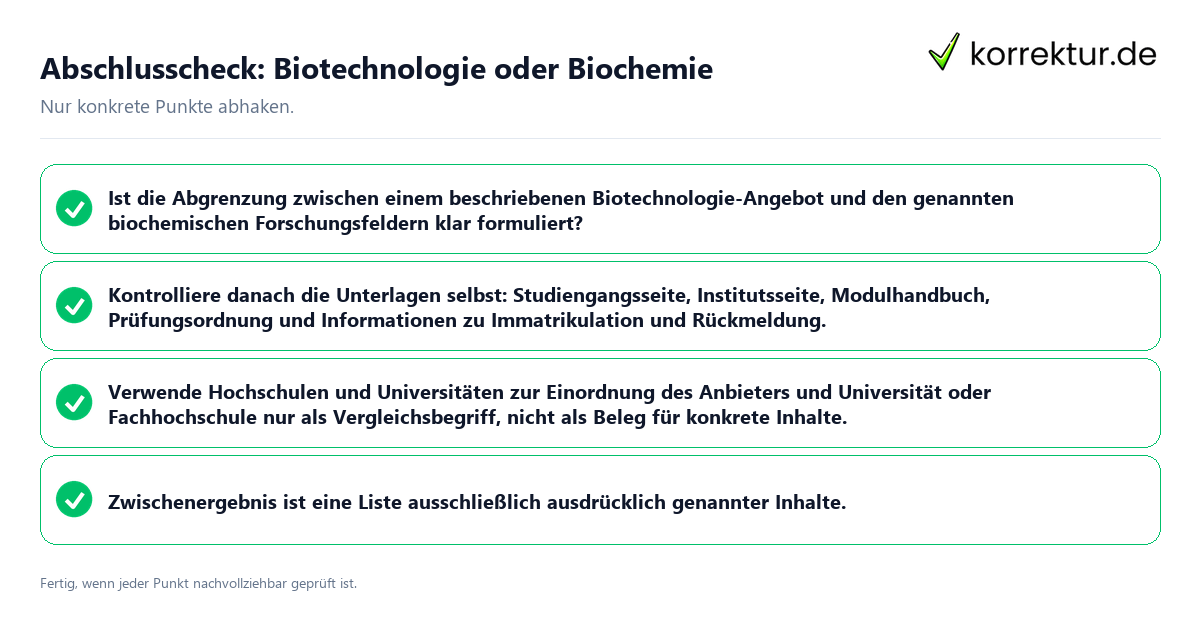 Abschlusscheck: Biotechnologie oder Biochemie Konkreter Abschlusscheck zu Biotechnologie oder Biochemie